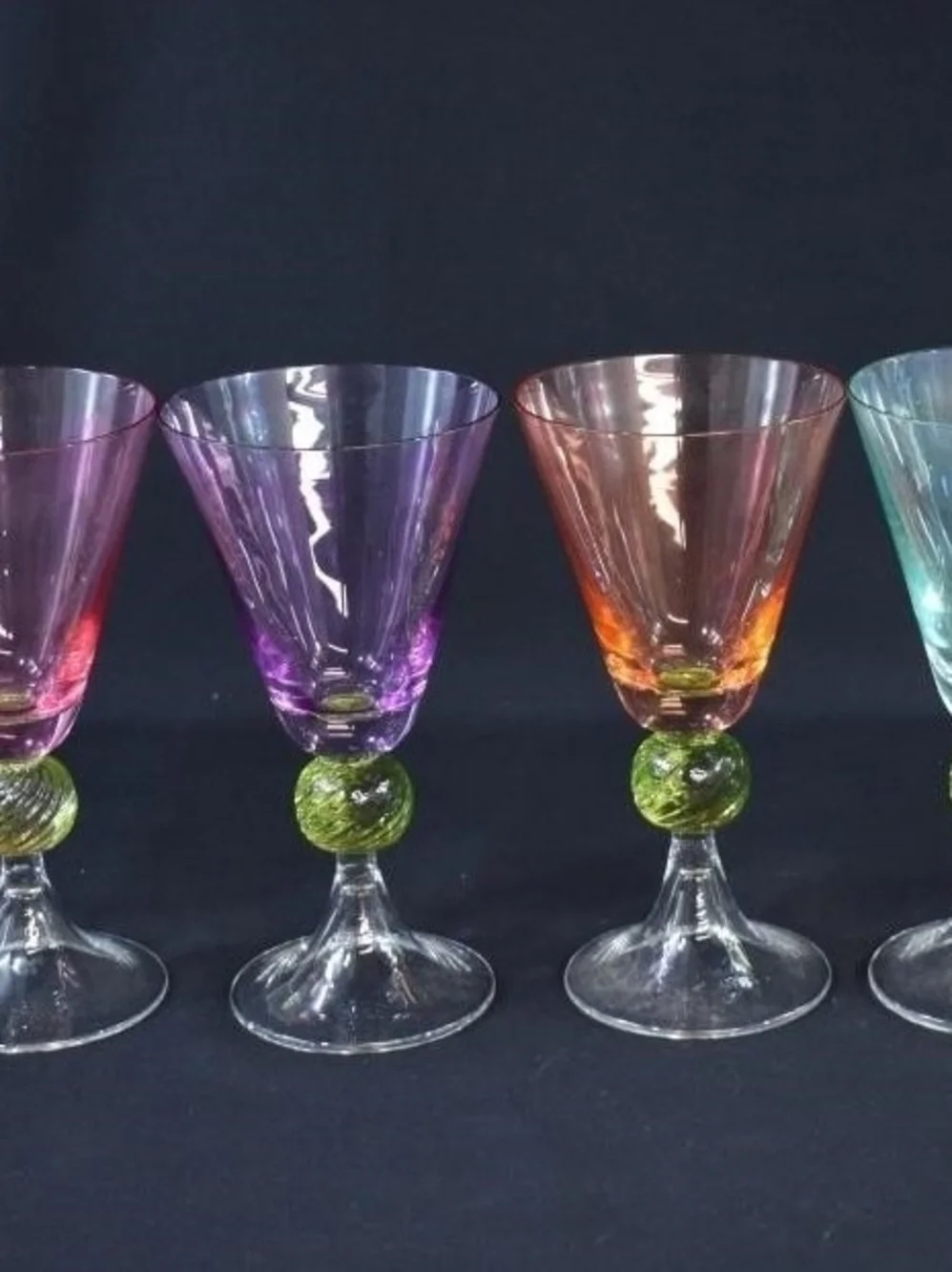 Set Of 4 SOUTHERN LIVING Ball Stem Water SOC3 Goblets: Purple Coral Aqua Rose